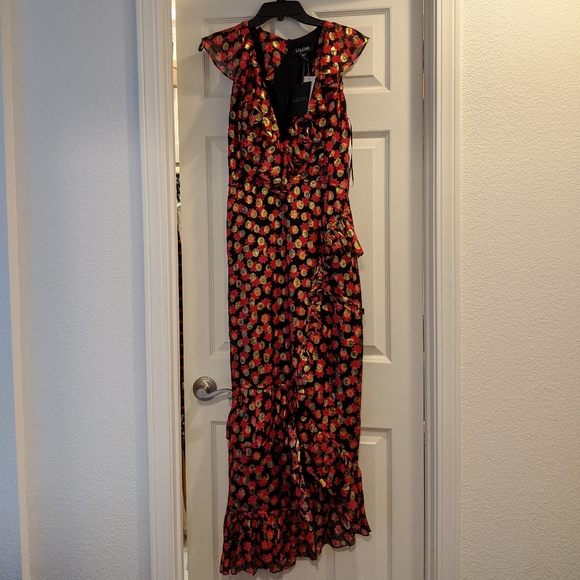 NWT Saloni Anita Ruffle Cocktail Dress Red Gold 6 - Picture 2 of 7